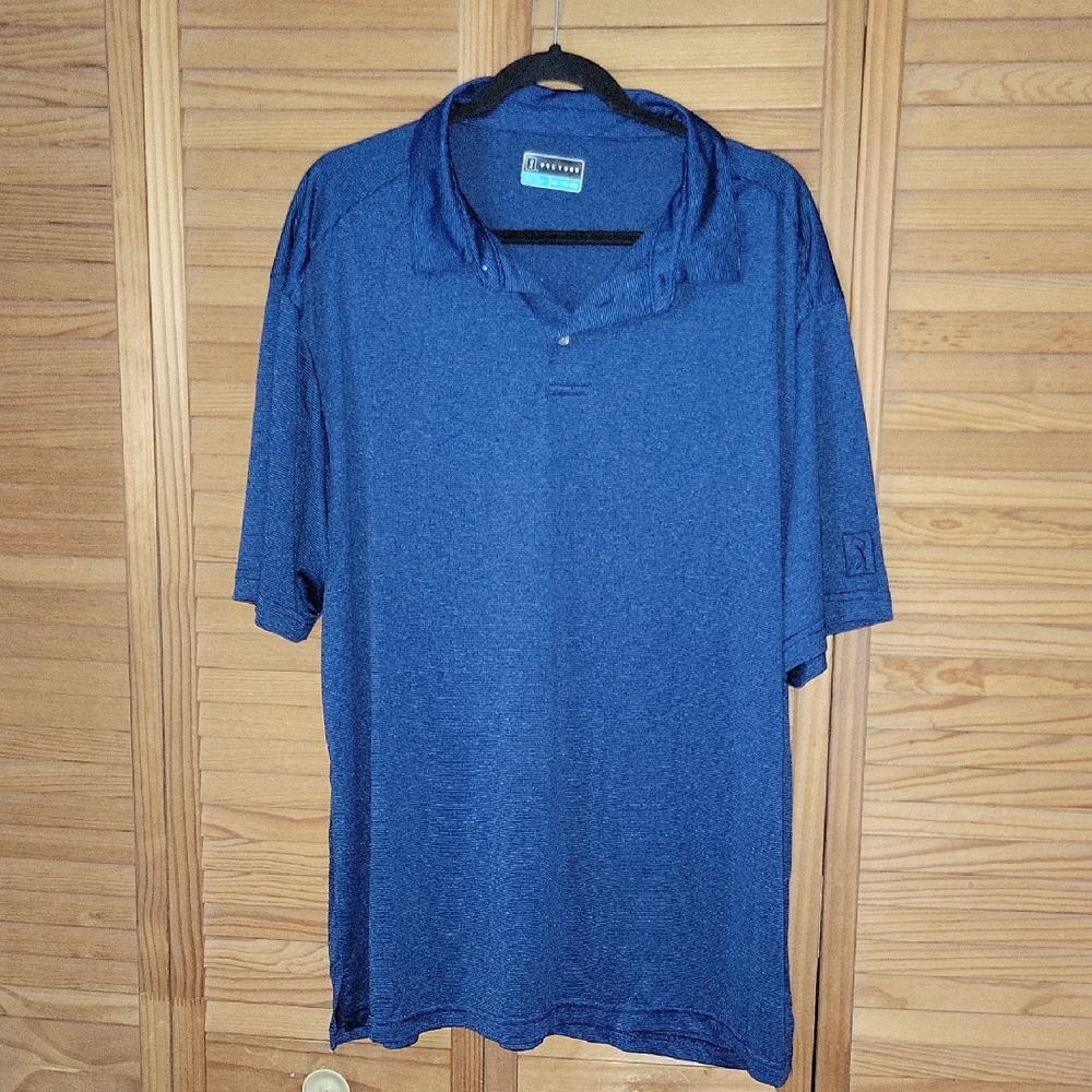 PGA TOUR Blue Striped Performance Polo Shirt XXL Mens Golf Athletic Short Sleeve
